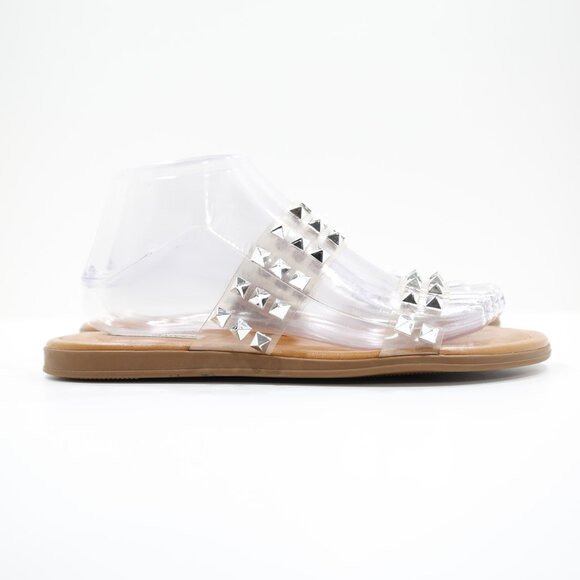 Steve Madden Unini Clear & Silver Studded Flat Slide Sandals - 8.5 - Picture 3 of 7